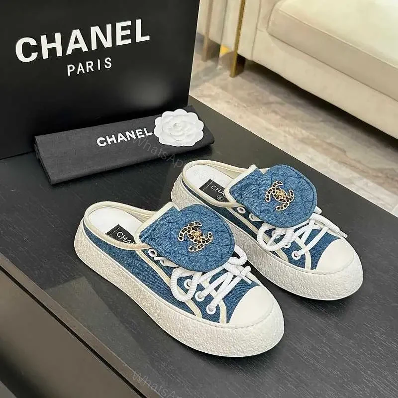 Denim-Chic Leather-Luxe Slip-On Sneakers with Embellished Hardware — view 1