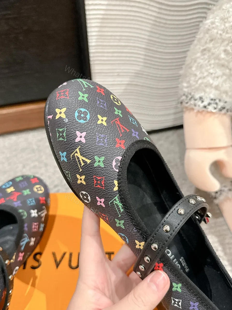 View 4 of Vibrant Rainbow Monogram Mary Janes with Studded Strap