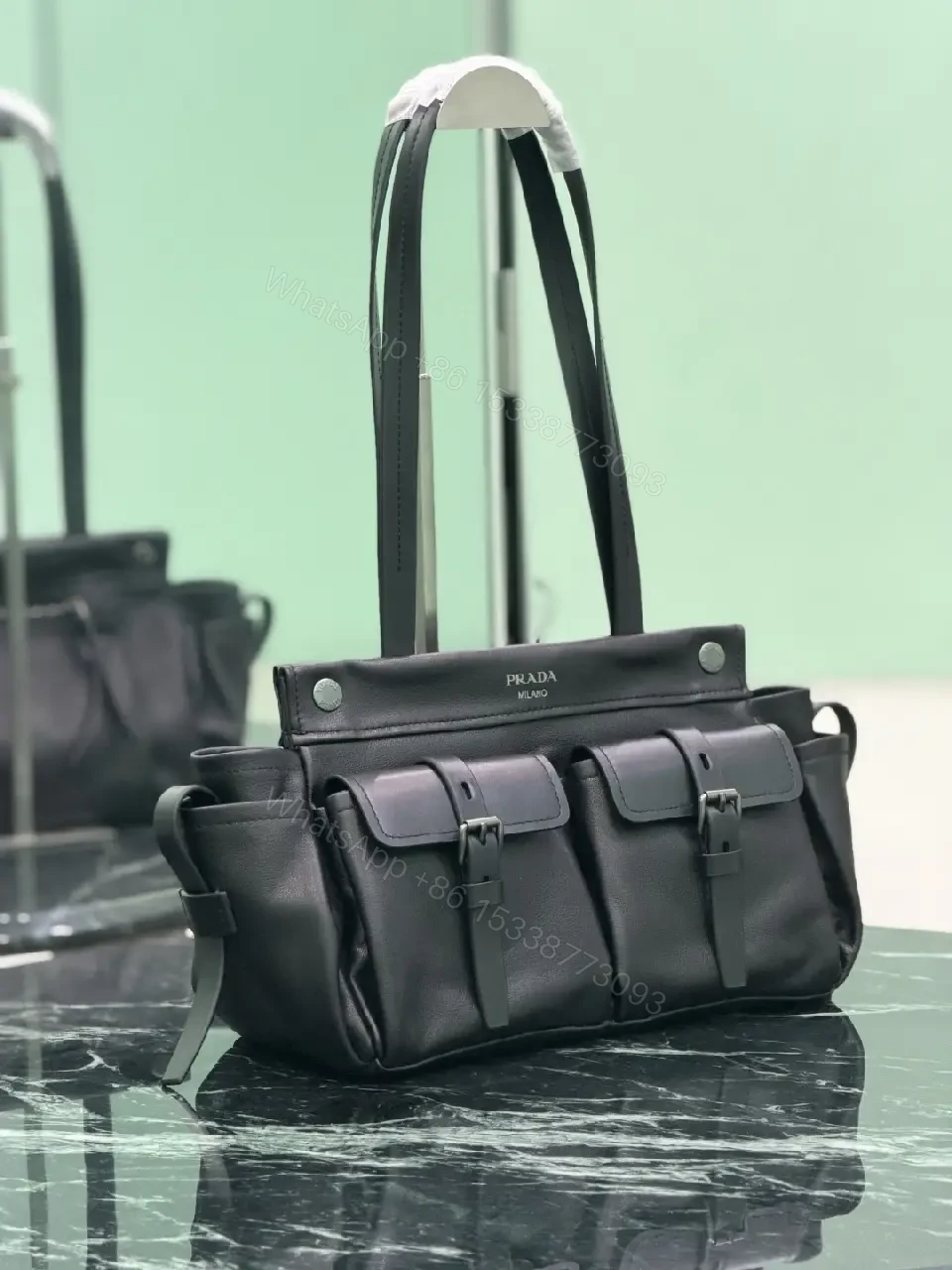 View 7 of Chic Black Leather Carryall: Structured Luxury Tote