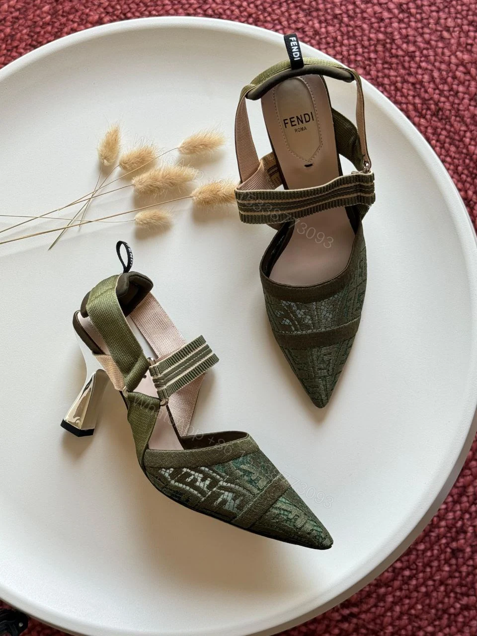 View 8 of Fendi Beige Perforated Leather Colibri Slingback Pumps
