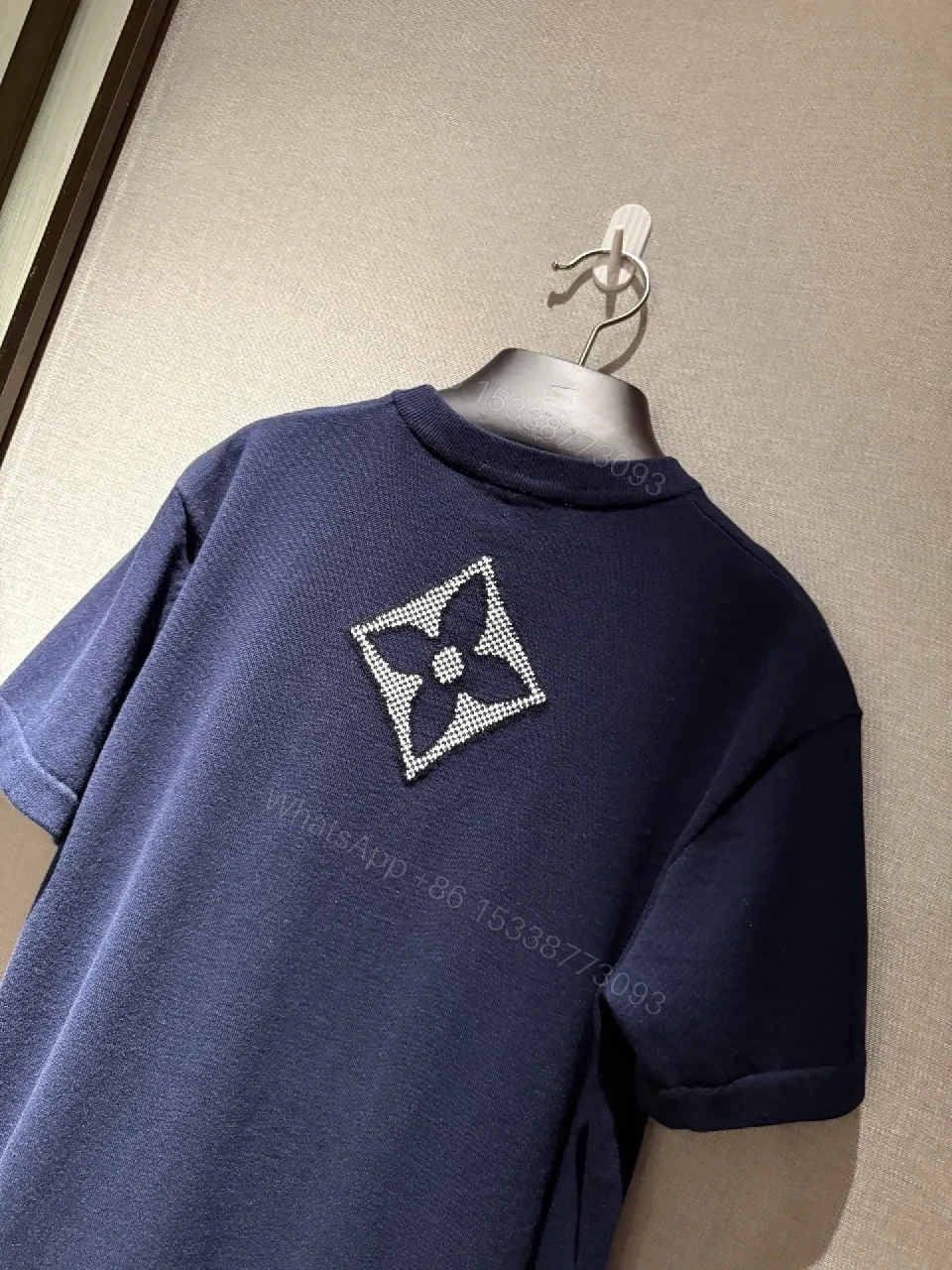View 10 of Textured Knit Dress in Navy with LV Motifs: Luxe Statement Dress