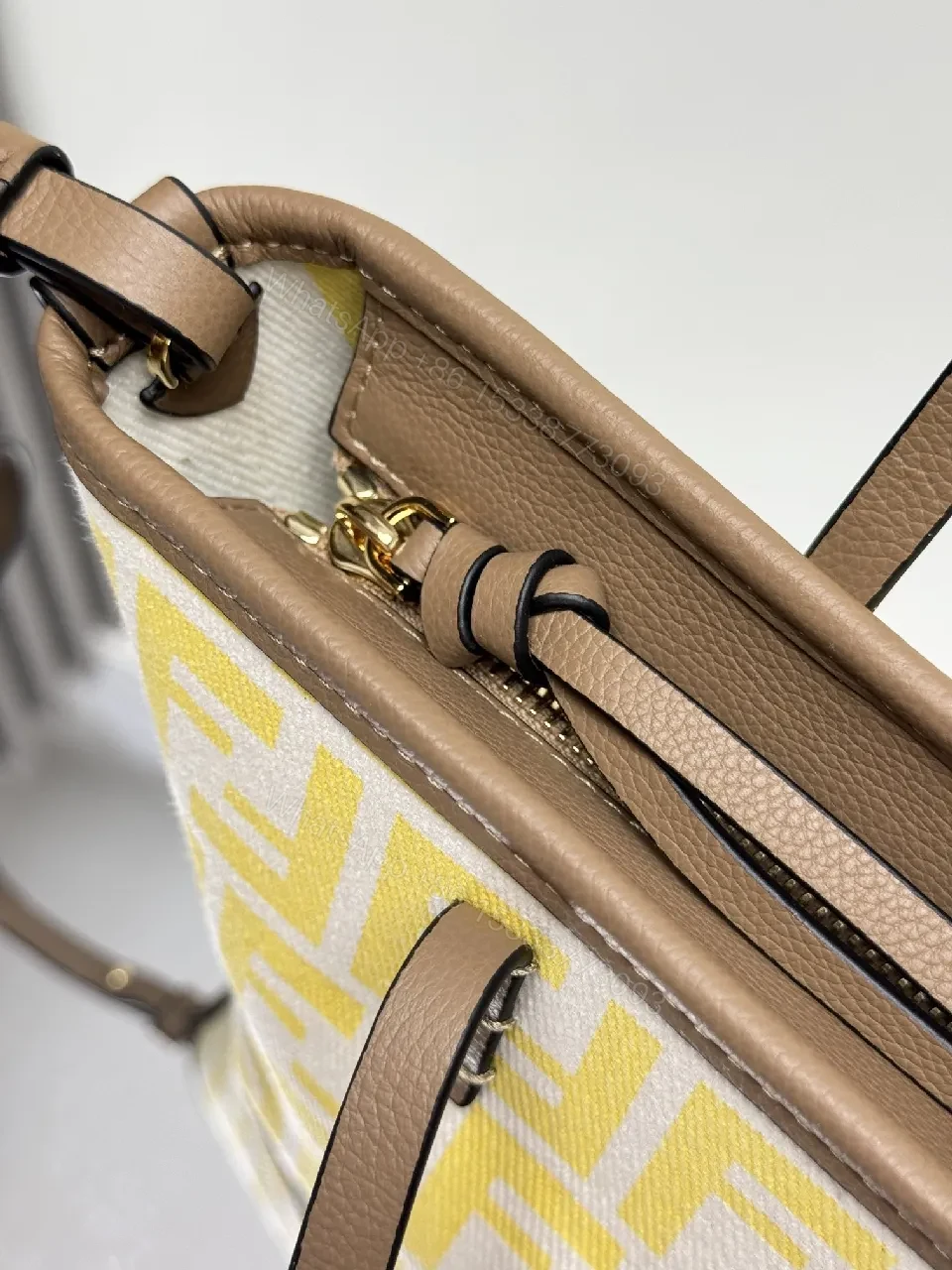 View 5 of Yellow Canvas Tote, Geometric Print, Mini, Structured, Everyday Luxury Tote