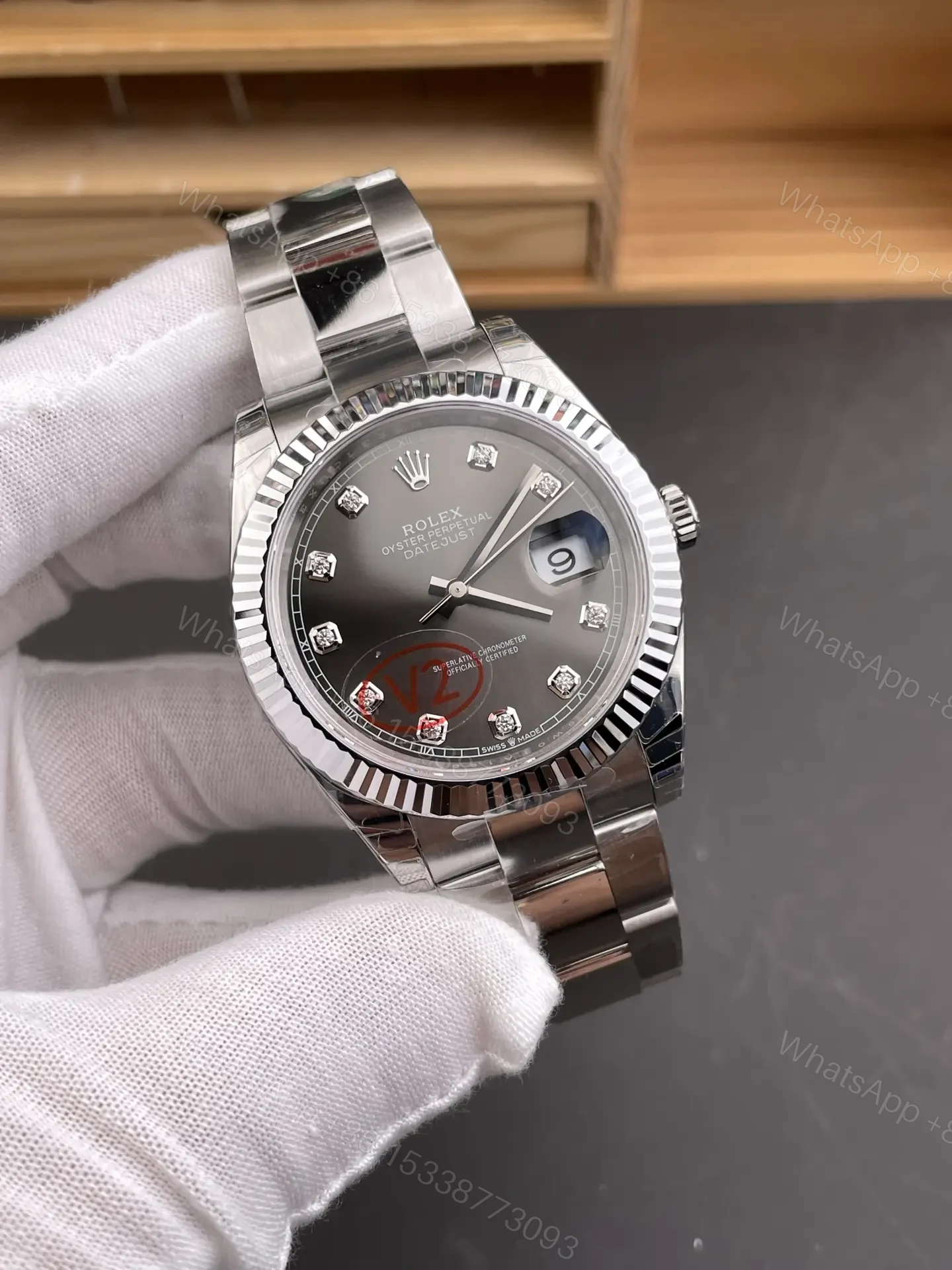 View 2 of Rolex Datejust 41 Stainless Steel Fluted Oyster Dark Rhodium – Diamond 126334-0005