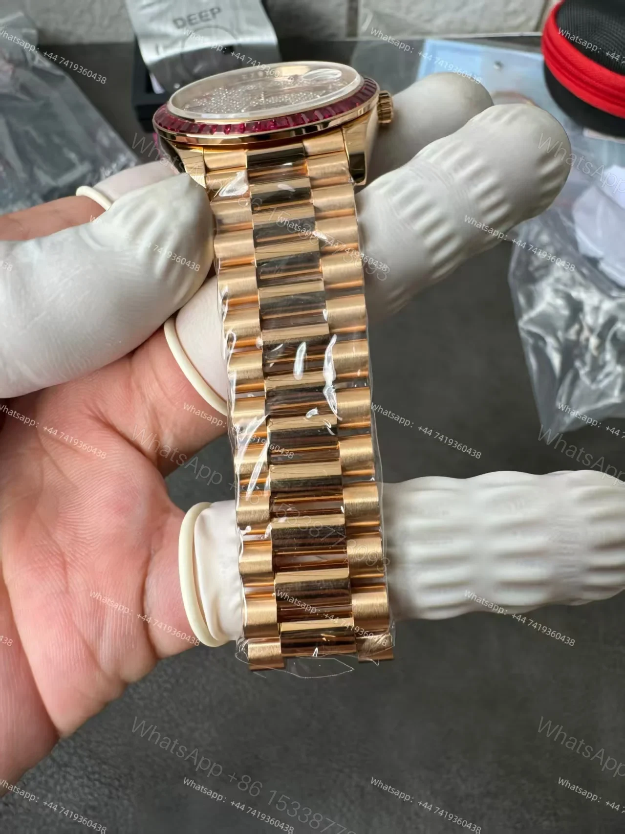 View 14 of Rolex Day-Date 228398TRU 1:1 Custom Edition Ruby & Moissanite Diamond Dial and Bezel 40MM 3255 Movement Super Clone Watch