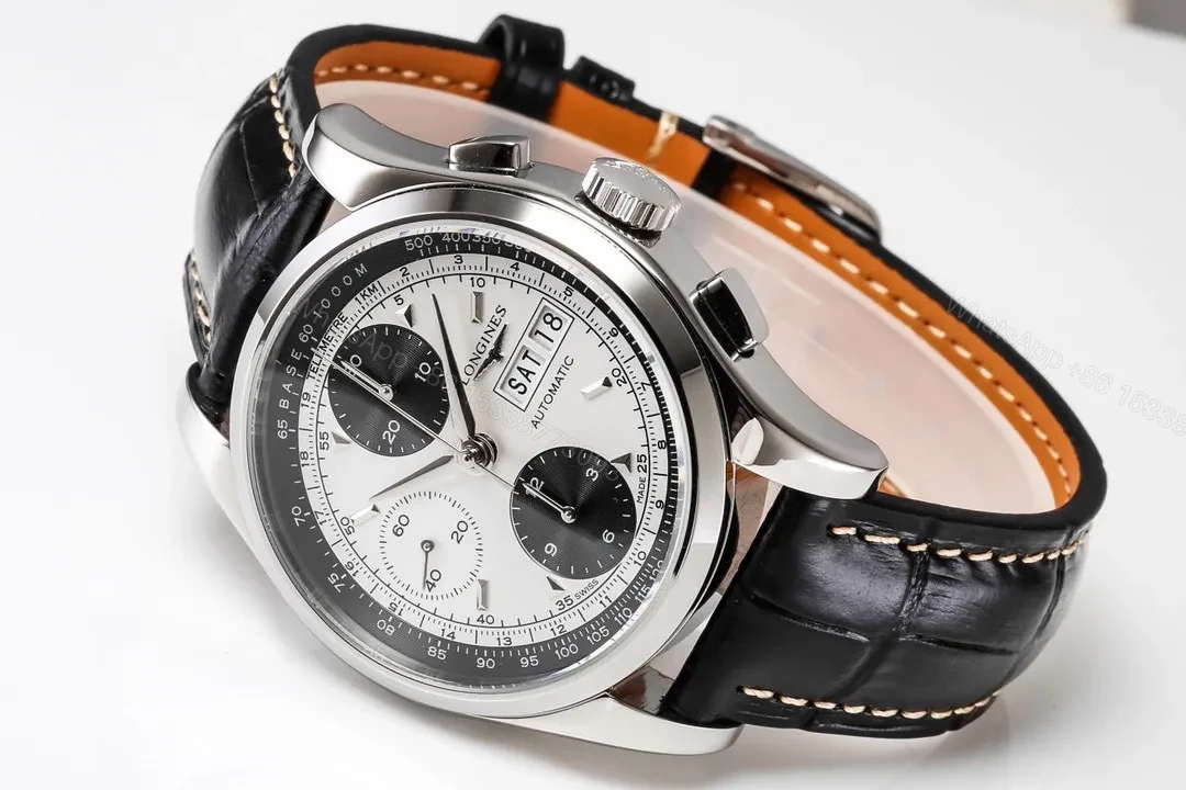 View 7 of Longines Classic Re Edition Men’s Watch Black and White Dial 40mm Stainless Steel Case Black Leather Strap Automatic 7750 Movement
