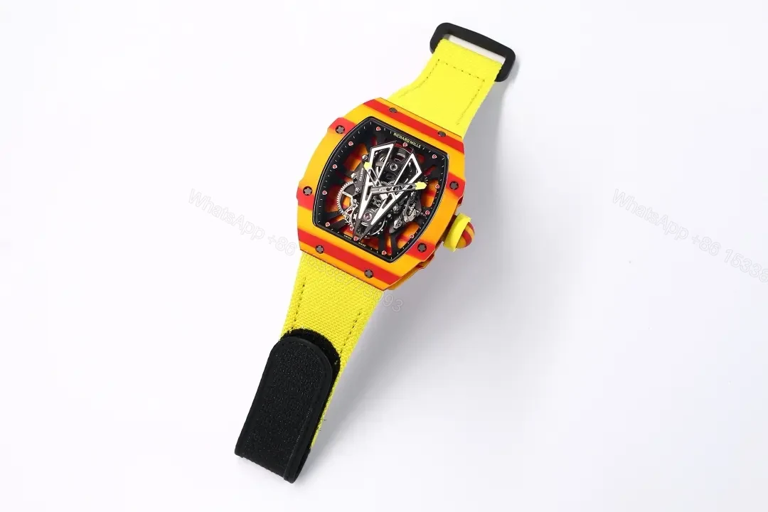 View 9 of Richard Mille RM27-03 Tourbillon Watch – Yellow and Red Carbon Fiber Case, Lightweight Design, Rubber Strap (43.5g)