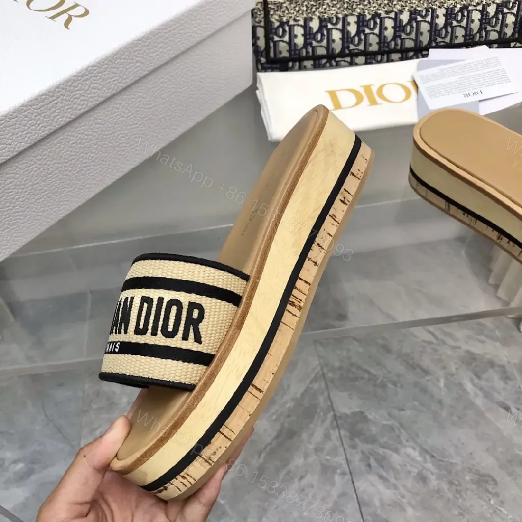 View 9 of Beige Leather Canvas Slip-Ons Dior-Style Logo Strap Sandals