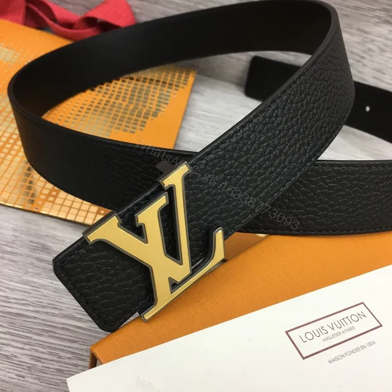 View 7 of Statement Black Pebbled Leather Belt with Gold Buckle - Luxury 38mm Belt
