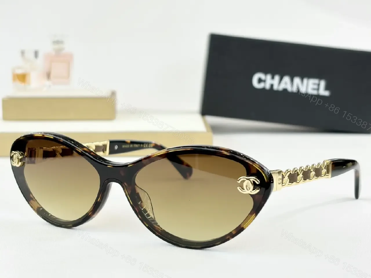 View 7 of Cat-Eye Sunglasses with Gold Detailing, Gradient UV400 Lens
