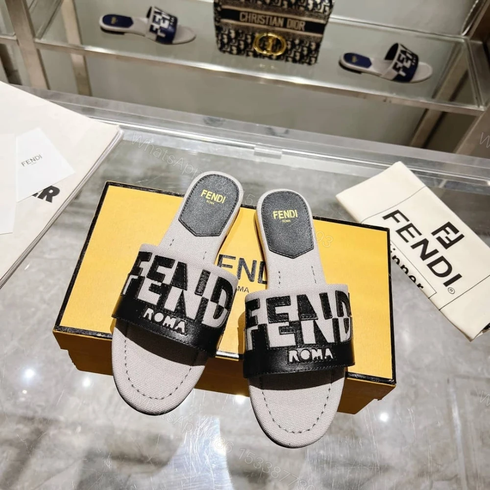 View 2 of FENDI LOGO BICOLOR FLAT SANDALS WHITE