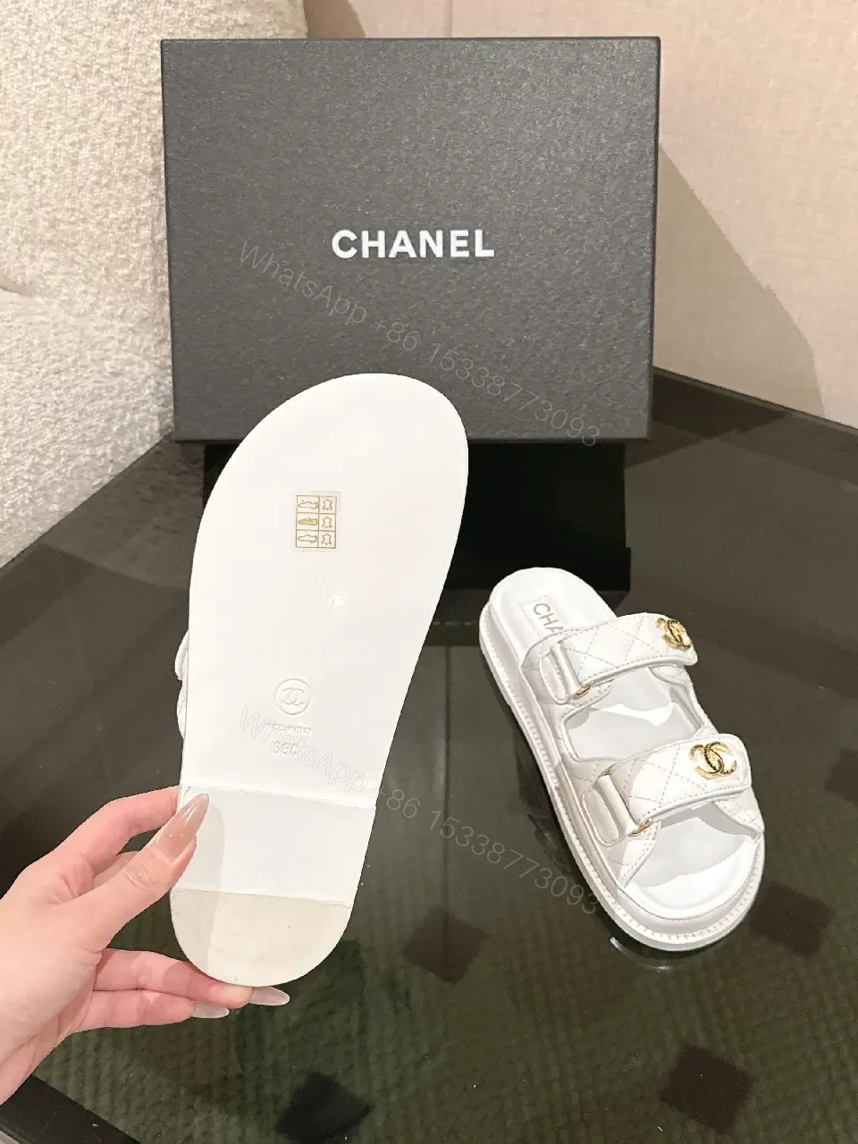 View 7 of White Leather Slides with Gold Accents - Luxe Comfort Slip-Ons