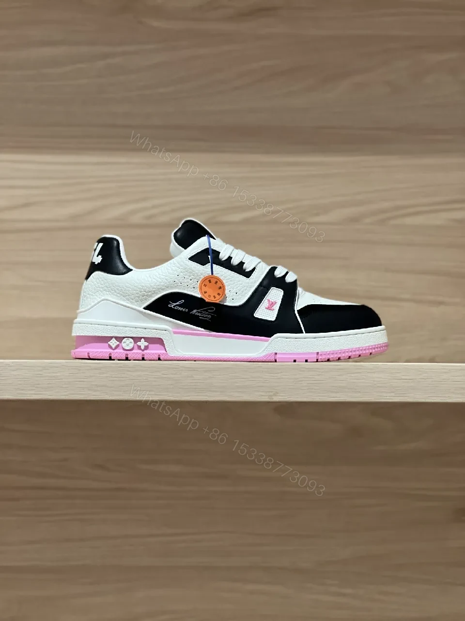 View 6 of Two-Tone Luxe Sneaker: Leather, Pink Accents, Cushioned Sole