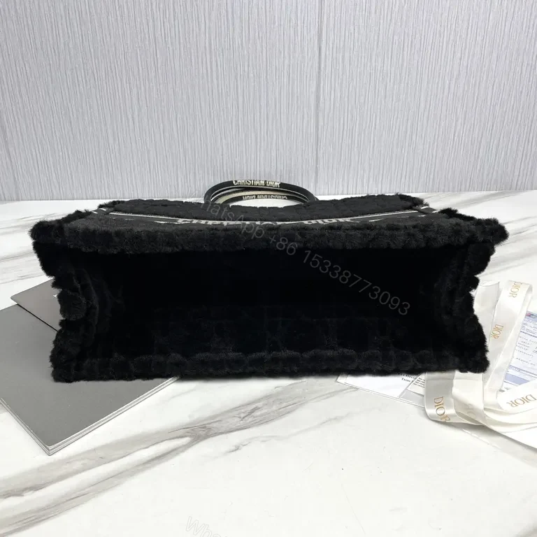 View 6 of Statement Black BouclÃ© Fur Tote with Dior Band Bag