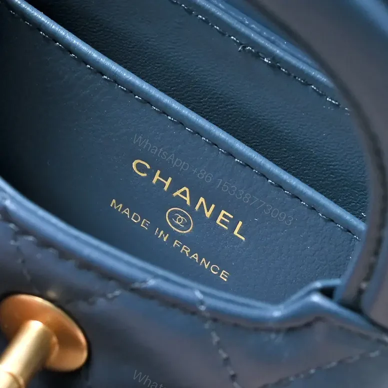 View 7 of Compact Blue Quilted Satchel with Gold Clasp Bag