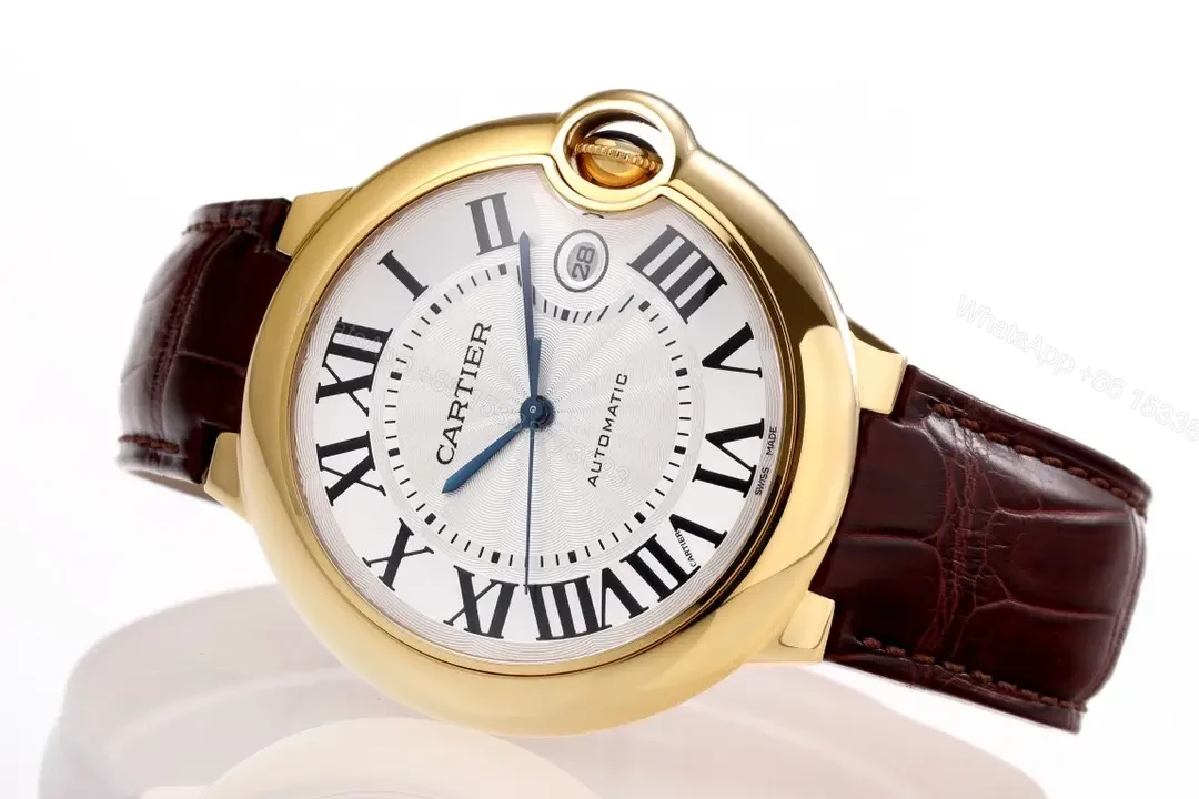 View 7 of AF Factory Cartier Ballon Bleu 42mm Gold Case with Brown Alligator Leather Strap Automatic Watch