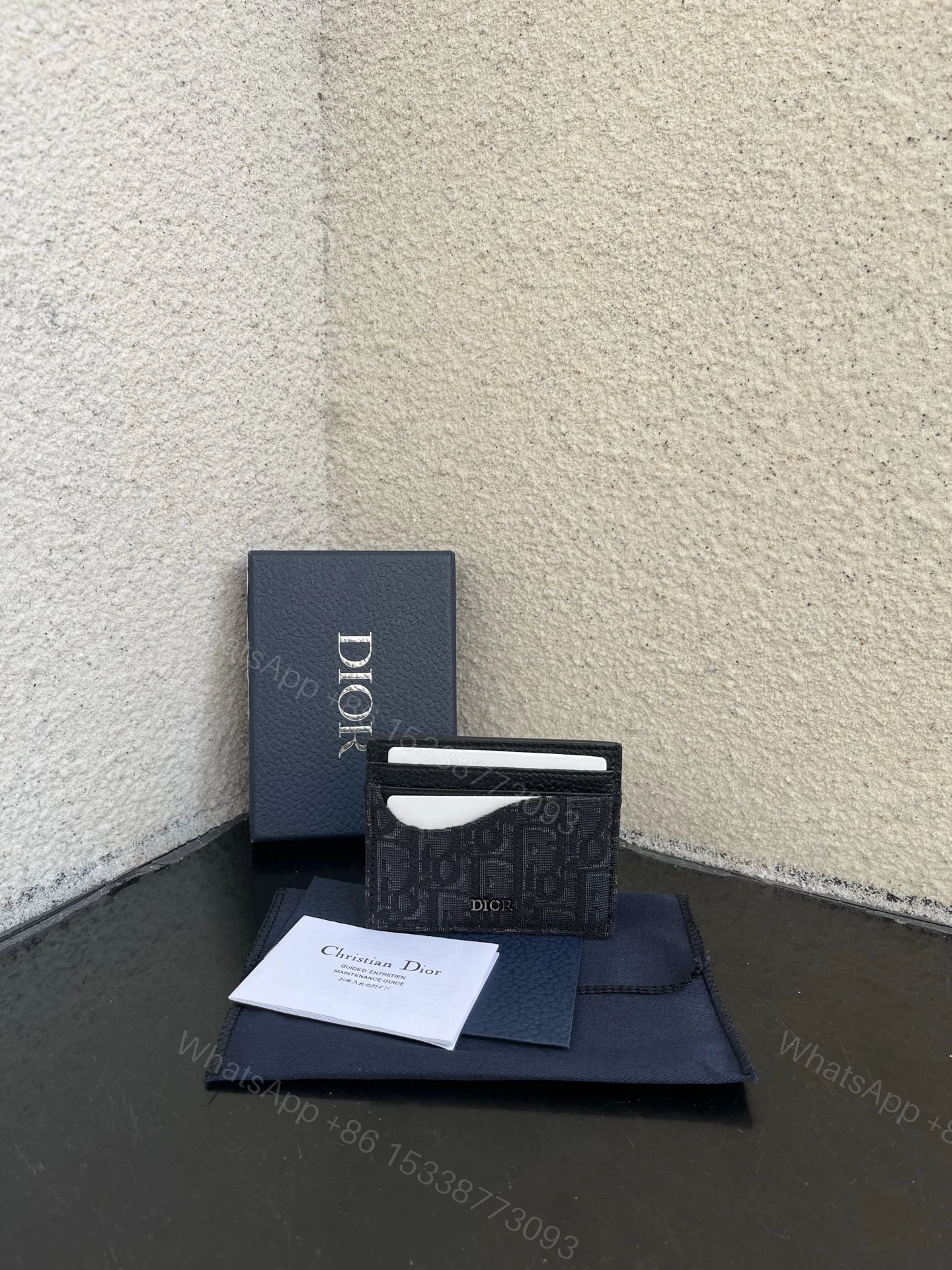 Dior 原單男用卡包 老花拼皮革 雙層設計黑色精品款 — view 1