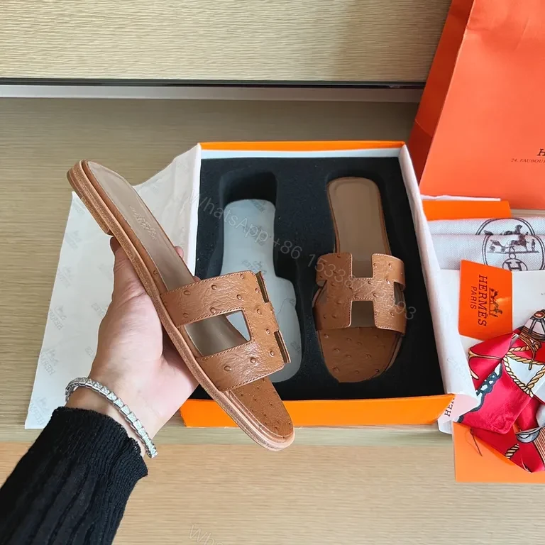View 9 of Ostrich-Embossed Hermes-Style Sandals: Refined Comfort