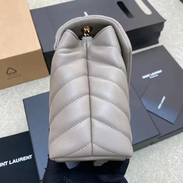 View 3 of Soft Taupe Quilted Saint Laurent Shoulder Bag: Everyday Luxe