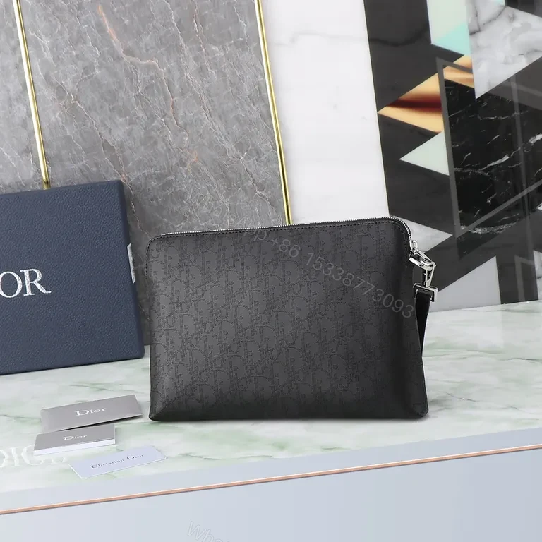 View 6 of Black Dior Monogram Zip Clutch: Sleek, Secure, Multifunctional Carry