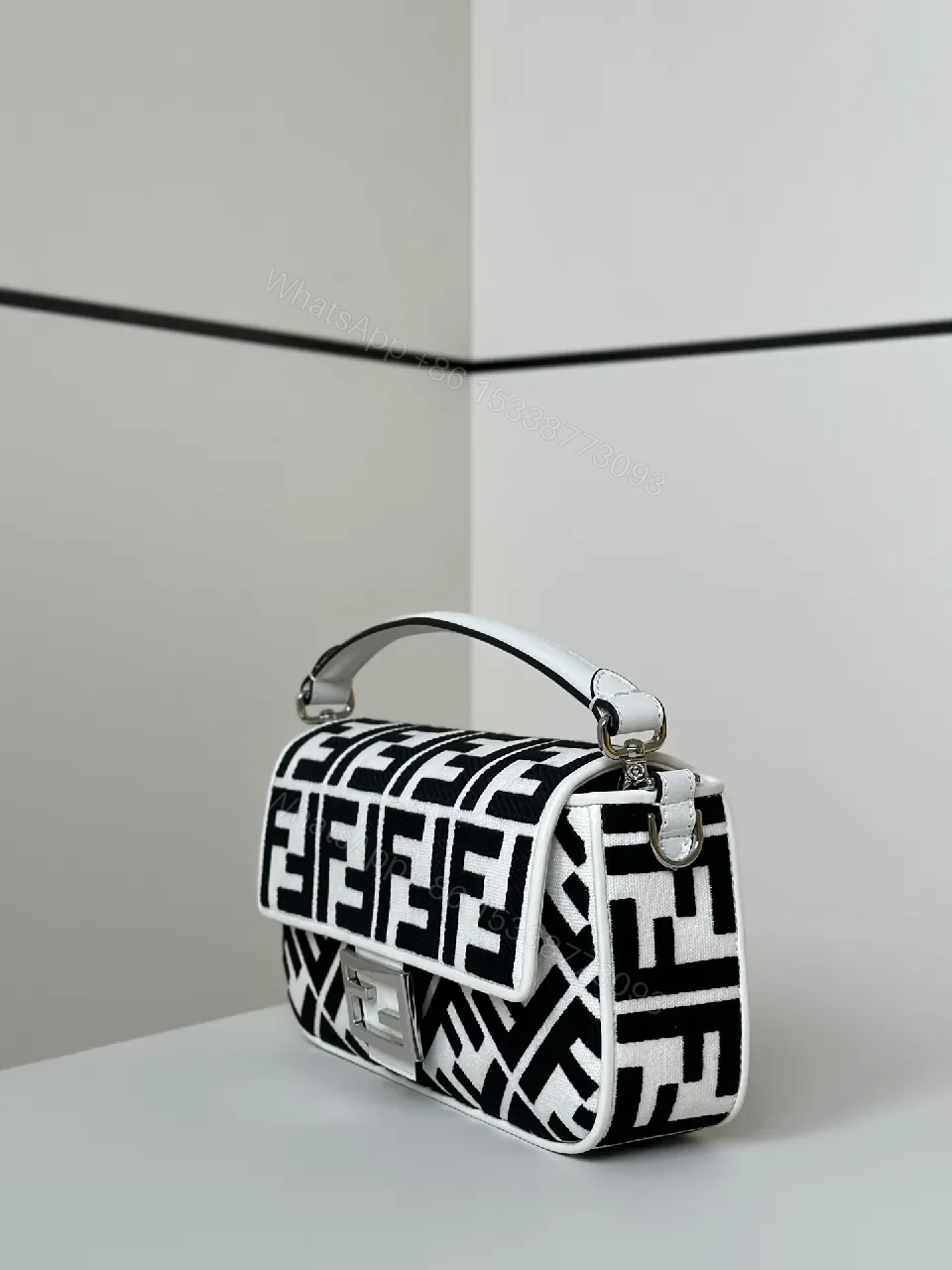 View 4 of Bold Monochrome Messenger: Graphic Pattern, Everyday Luxury Bag