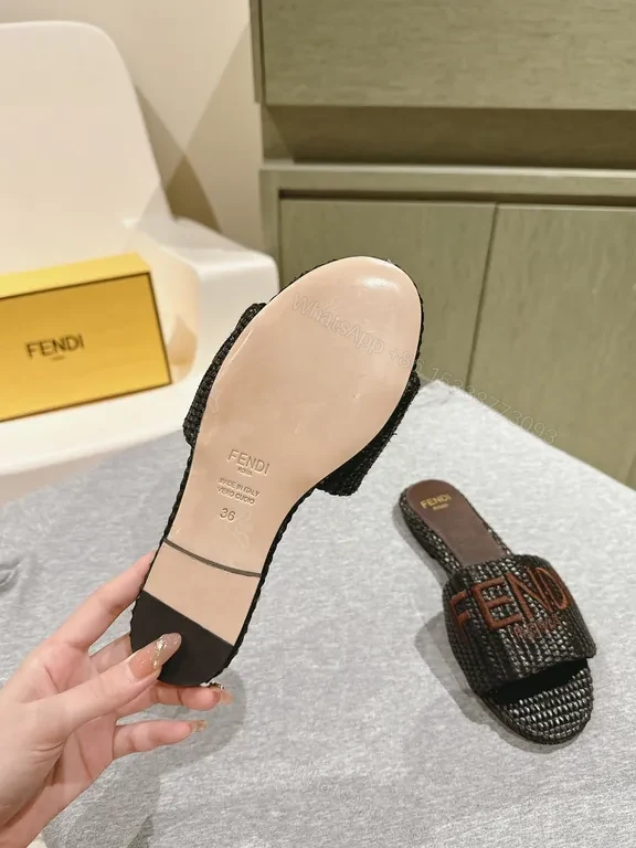 View 8 of Fendi Textured Black Woven Slide: Signature Comfort