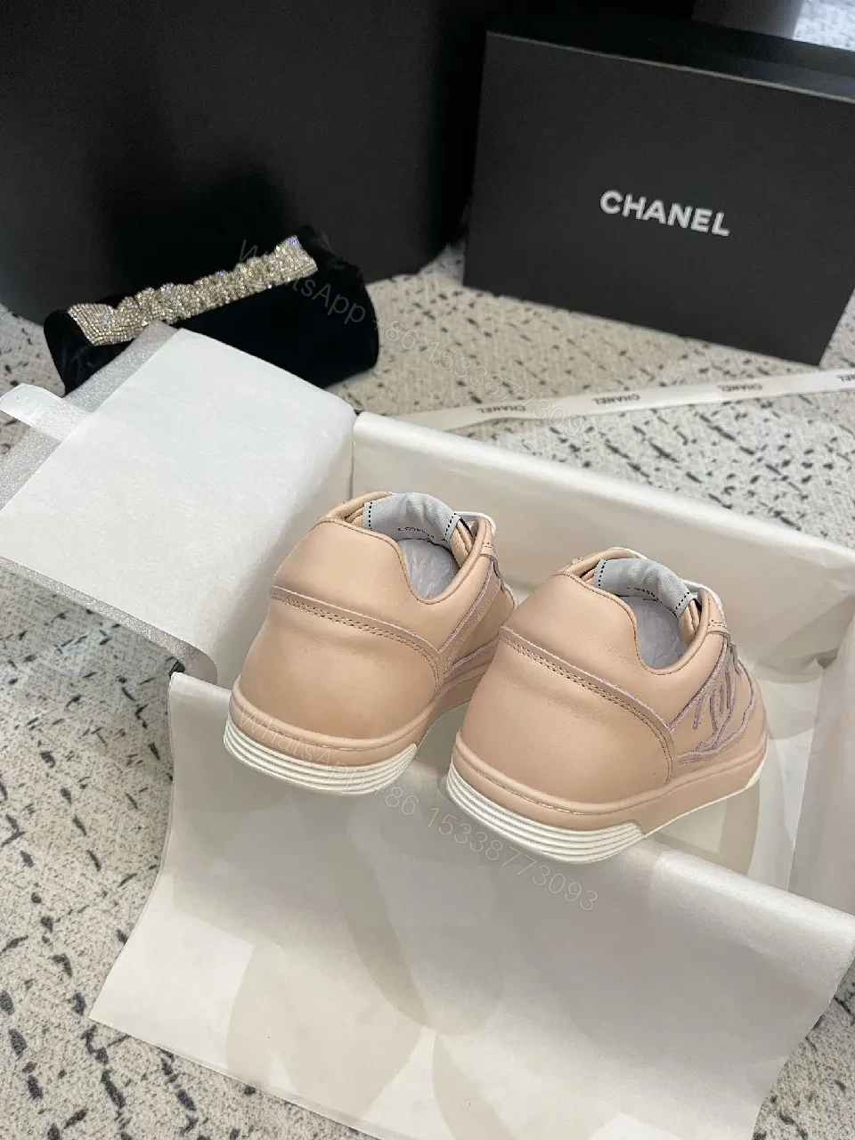 View 6 of Blush Leather High-Top Sneakers: Subtle Logo Comfort