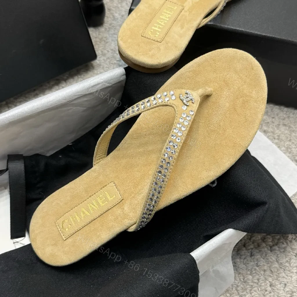 View 8 of Chic Sparkle Sandals: Suede, Rhinestone, Luxury Flip Flops