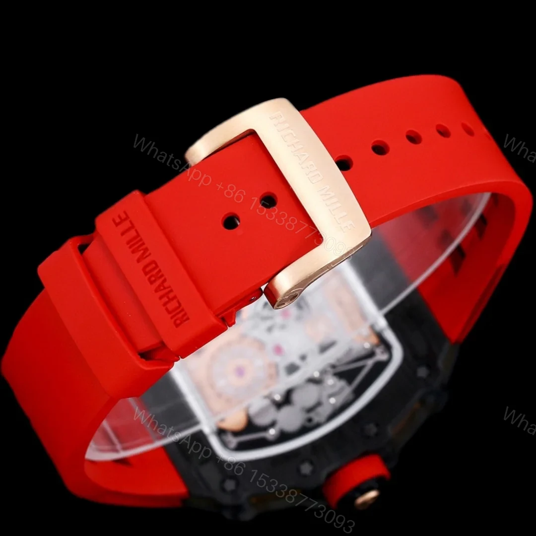 View 8 of Richard Mille RM21-01 Automatic Skeleton Watch 40MM Carbon Fiber Case Red Strap Aerospace Structure 20 Keyway Screws Premium Edition RM-RM21-01-CF-RED-SKL-40