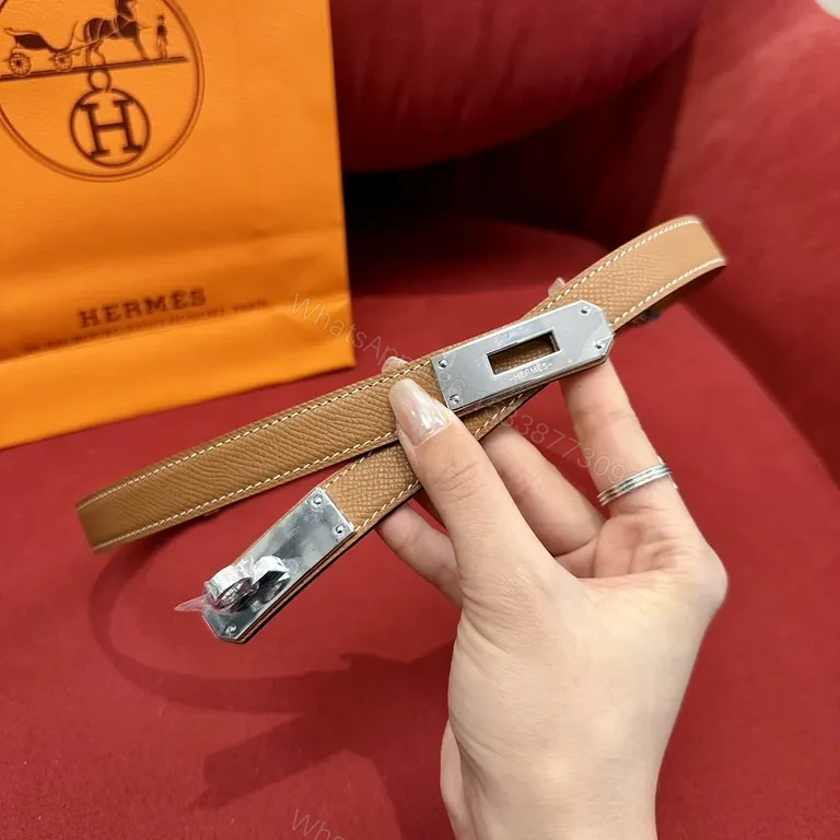 View 6 of Iconic H Buckle Leather Belt â€” Timeless Tan Calfskin
