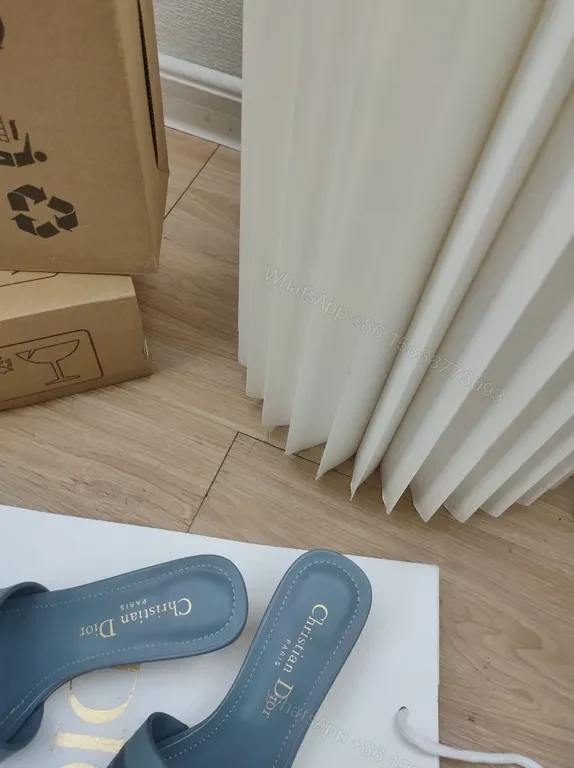 View 7 of Serene Blue Satin Slides â€“ Lux Slip-Ons with Logo Strap