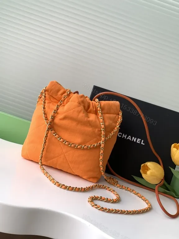 View 7 of Bright Orange Quilted Chain Bag with Chanel Hardware - Luxury Crossbody