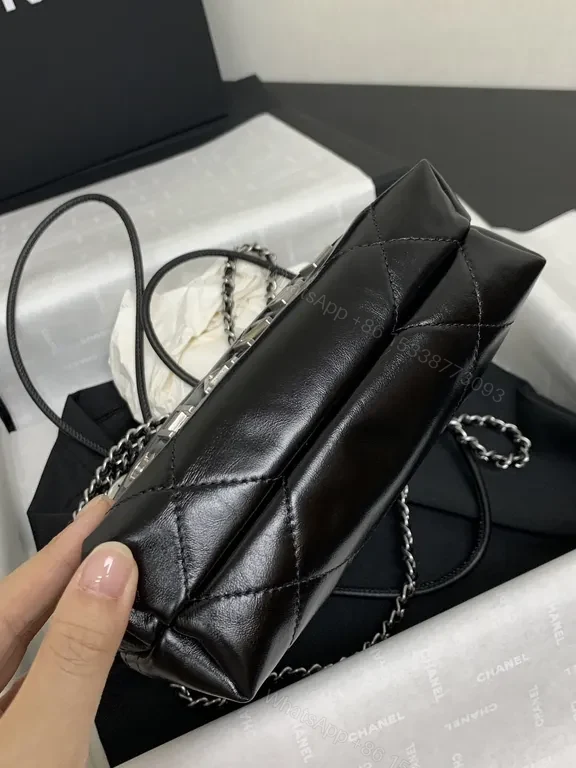 View 4 of Chanel-Inspired Chain-Handled Quilted Leather Bag