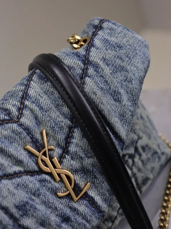 View 6 of Quilted Denim Clutch with YSL Hardware - Luxe Compact Bag