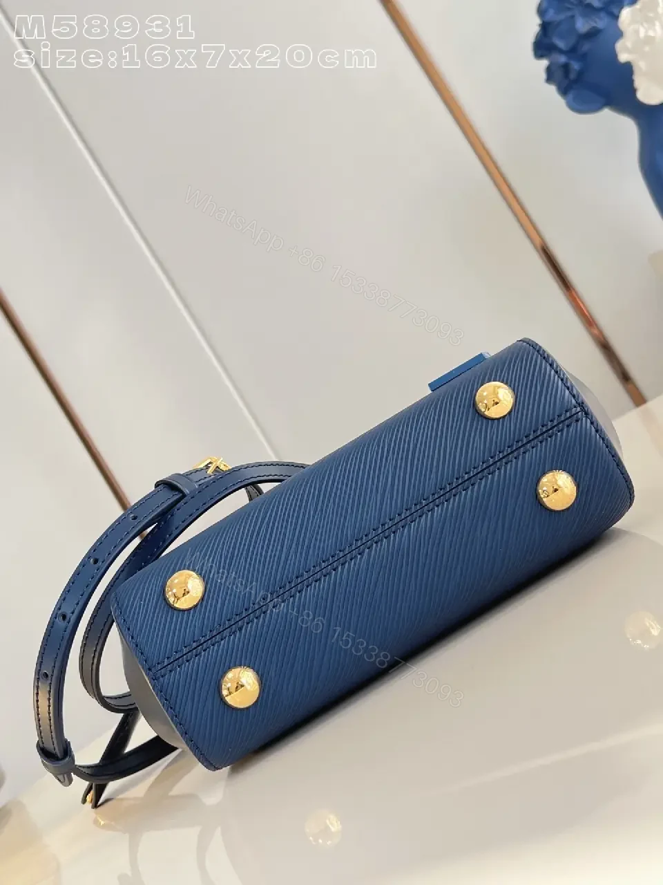 View 4 of Blue Saffiano Leather Structured Bag with Luxe Hardware