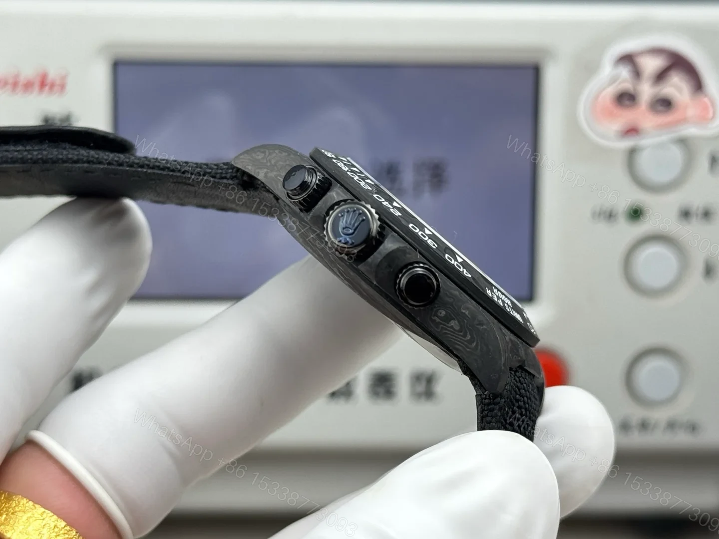 View 7 of Rolex Daytona Carbon Fiber Panda Replica 40MM Premium Black Fabric Strap R74-BLACK-WHITE