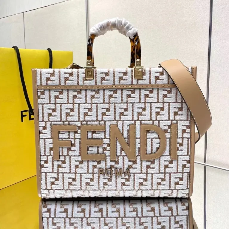 Structured Leather Beige Fendi Monogram Bag with Gold Hardware — view 1