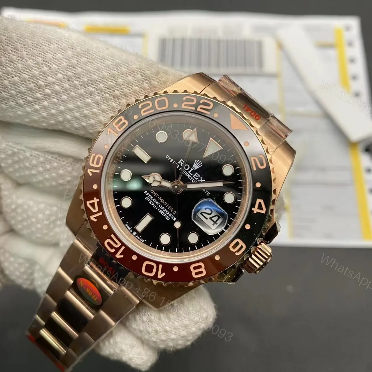 View 4 of Super Clone Rolex GMT Master 2 Rose Gold – Black Dial