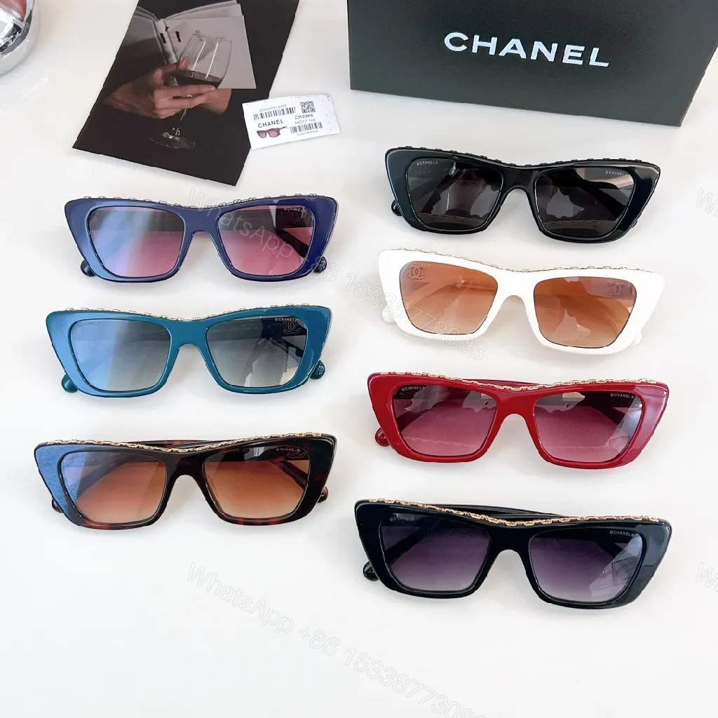View 9 of Chanel-Inspired Diamond-Accent Cat-Eye Sunglasses, Navy Acetate, Luxury