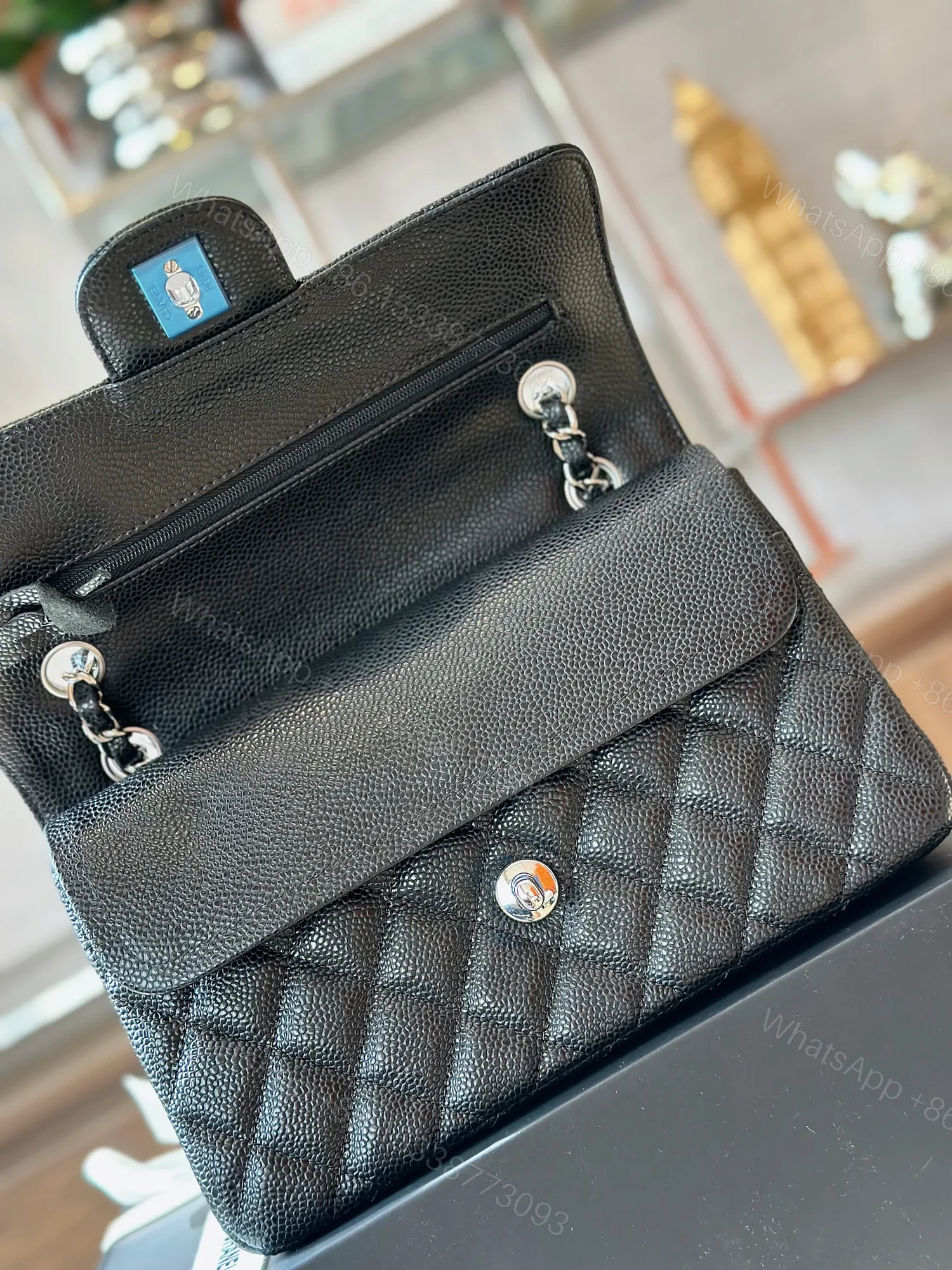 View 6 of Chanel Classic 11 Handbags Woman’s Black Leather Lock Silver 23cm