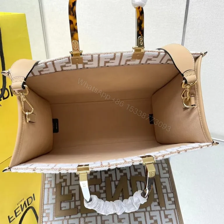View 7 of Structured Leather Beige Fendi Monogram Bag with Gold Hardware