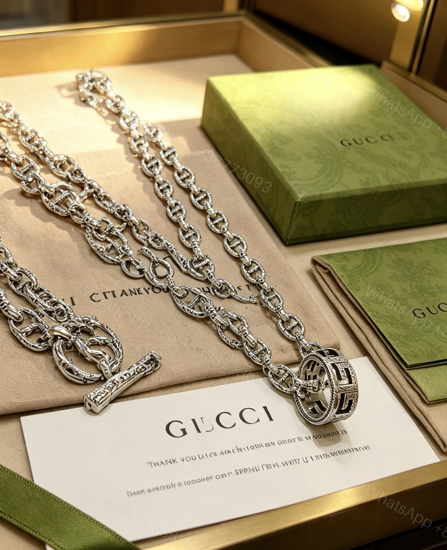 Gucci A貨雙G鏈條項鍊 復古雕刻設計潮流百搭男女款 — view 1