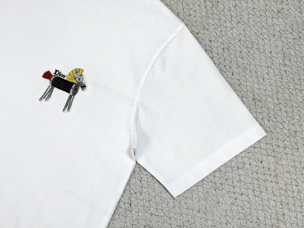 View 3 of White Cotton Tee with Tiny Dior Motif, Minimal Luxury, Everyday Essential