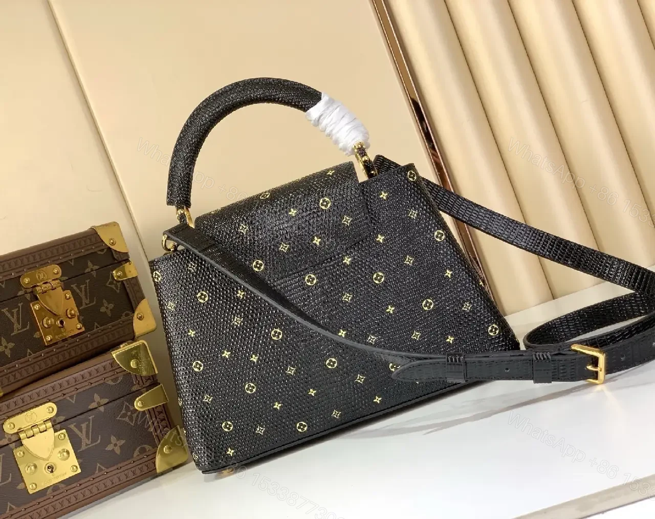 View 4 of Pebble-Grain Starry Handbag: Compact Luxe Crossbody Bag