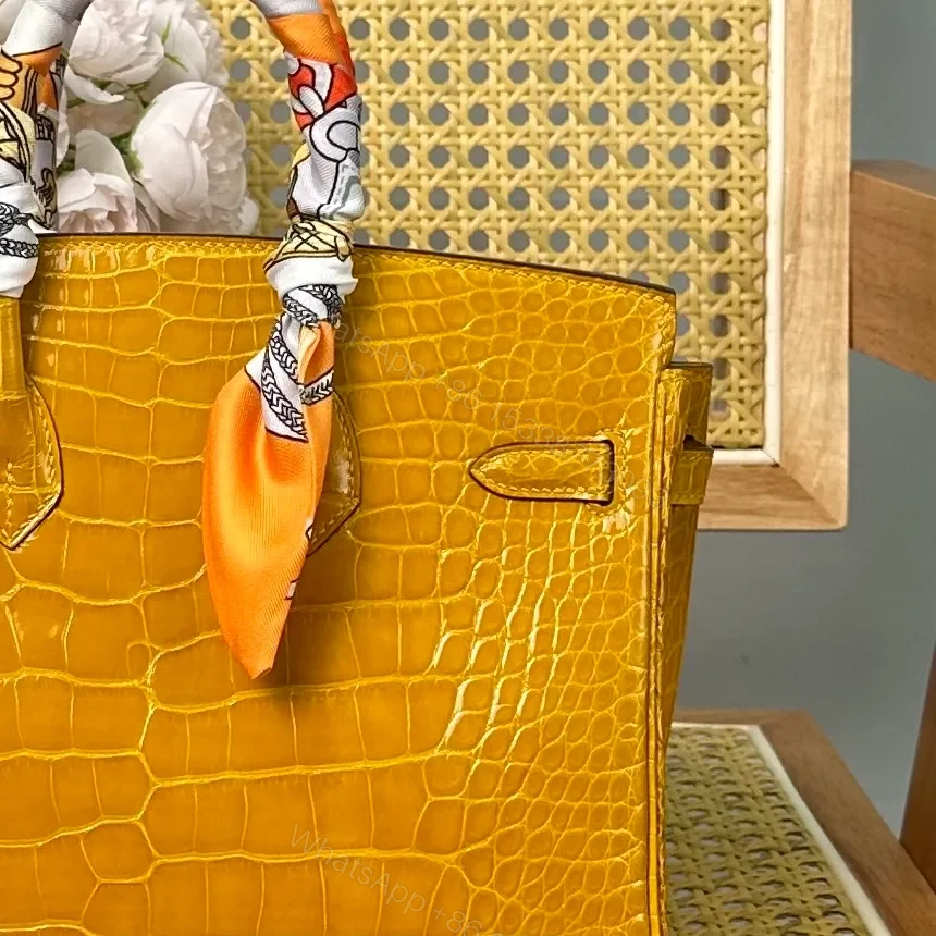 View 4 of Hermes Birkin 25cm Amber Yellow Crocodile Leather Silver Hardware