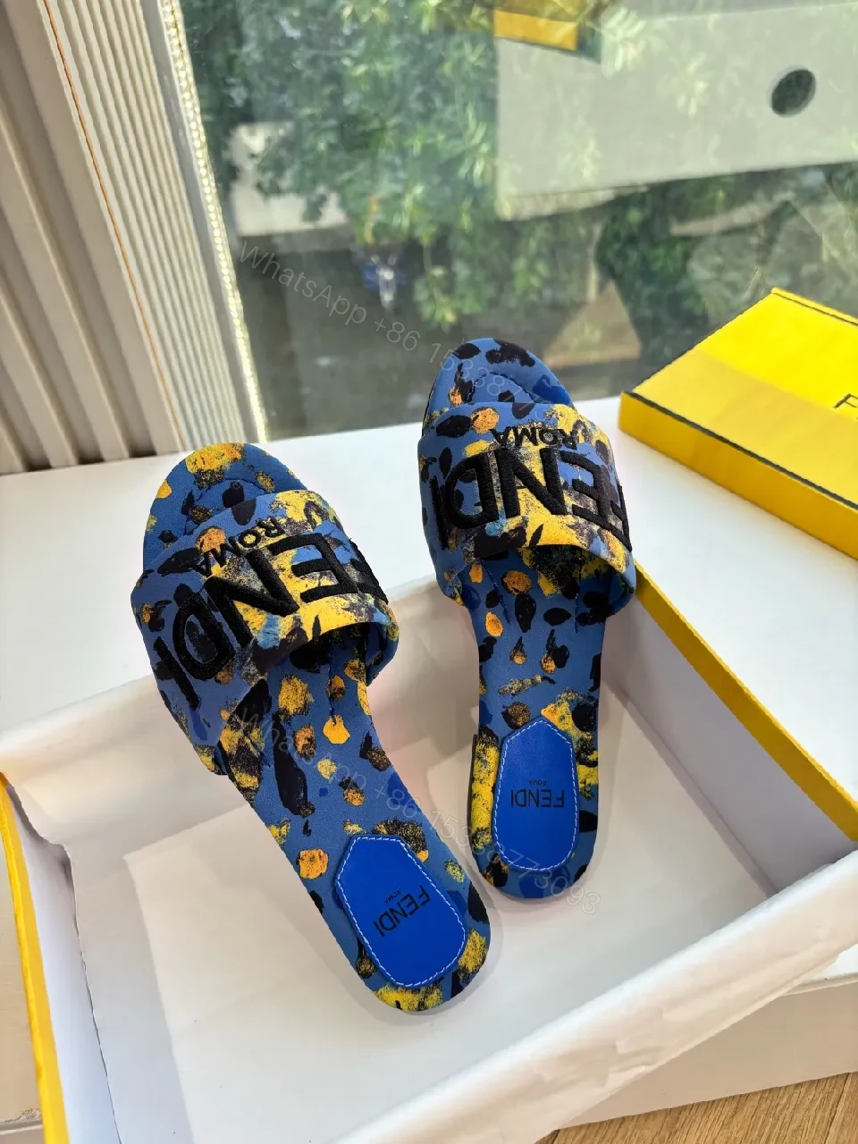 View 5 of Blue Camouflage Slides with Logo Strap – All-Day Comfort, Designer Style