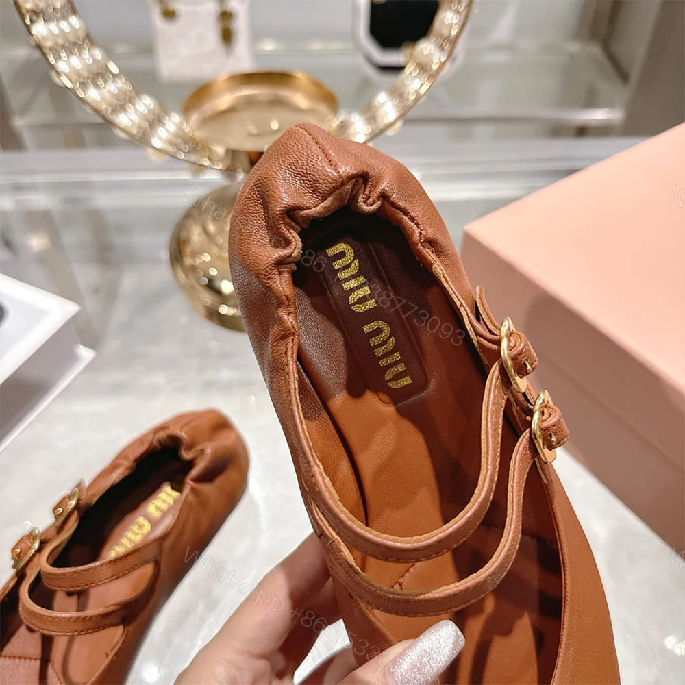 View 8 of MIUMIU Ruched Nappa Leather Ballet Flats 609883