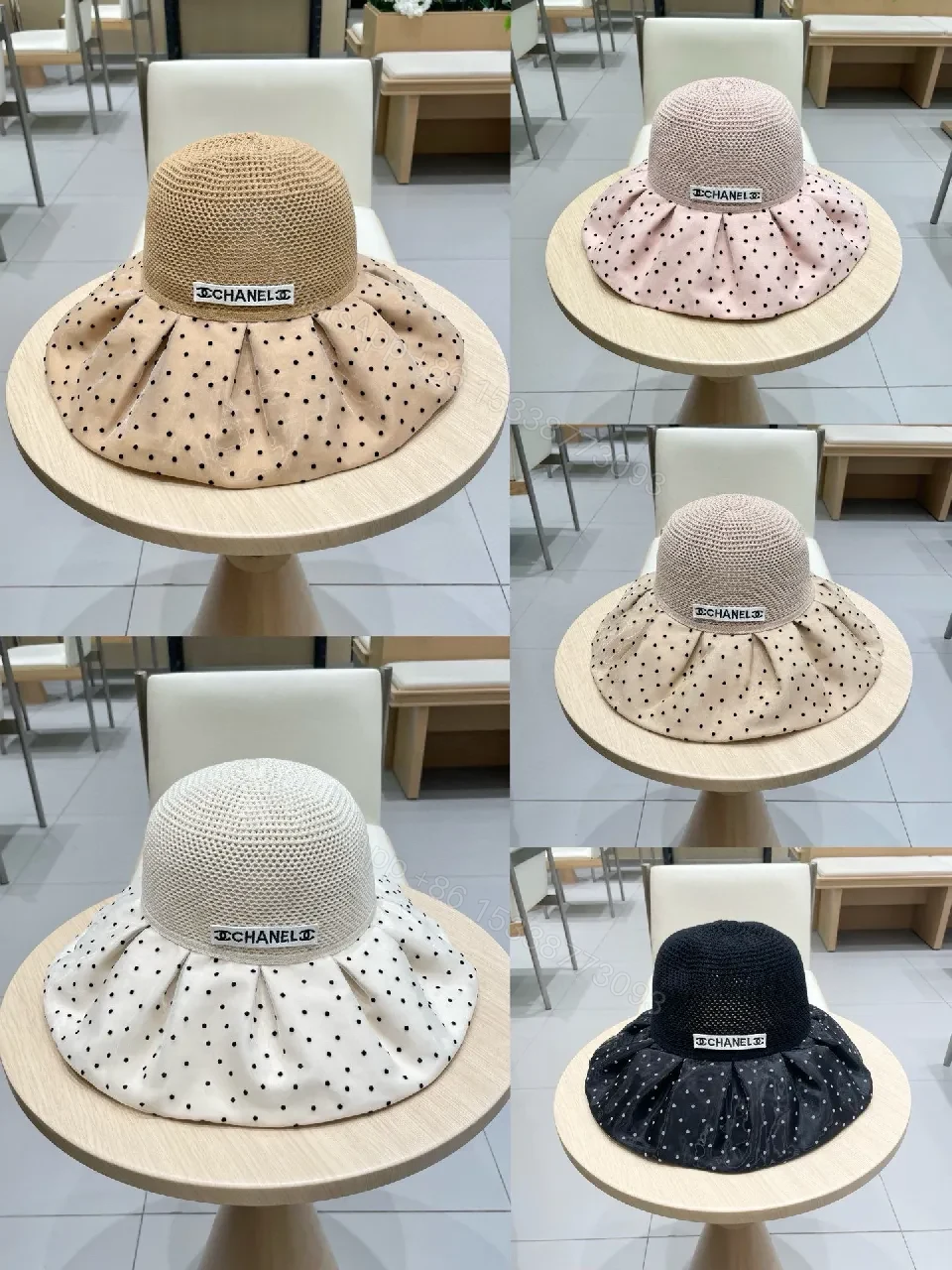 View 4 of Black Mesh Fedora with Polka-Dot Pleated Band Fashion Hat