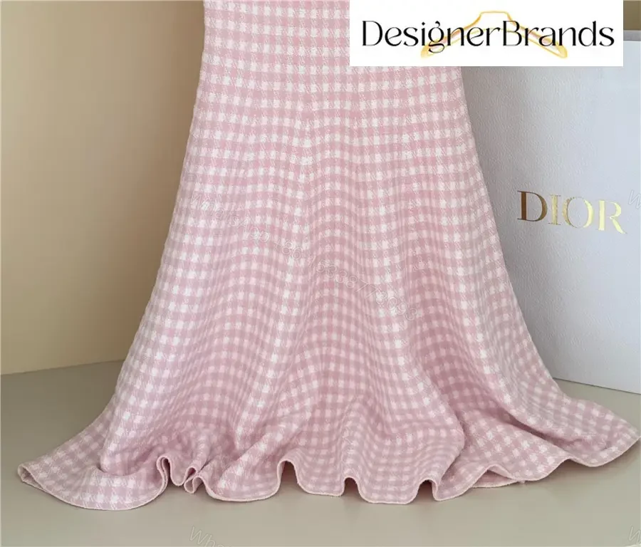 View 4 of Dior Pink and White Plaid Knitted Dress
