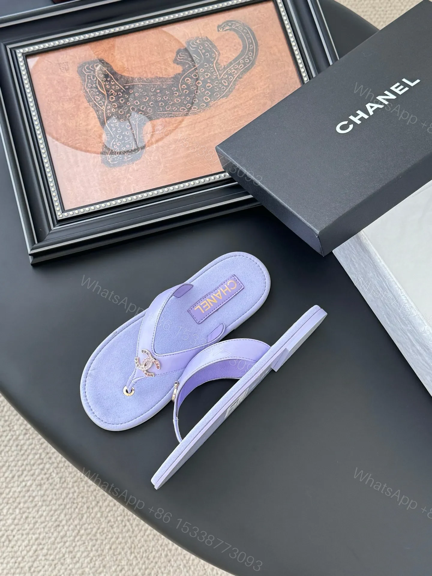 View 4 of Chanel Women Light Purple Leather Slides