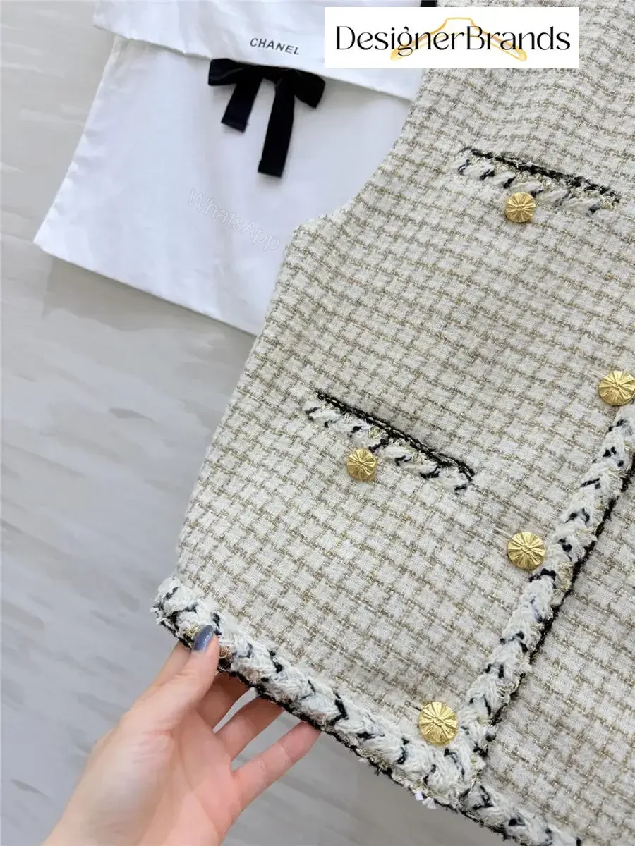 View 8 of Textured Tweed Vest with Gold Button Detailing—Chic Layering Piece